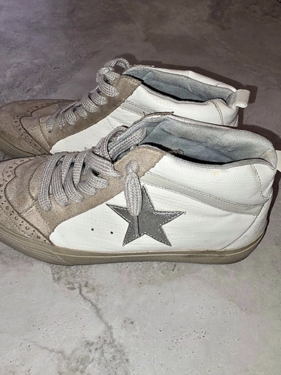 Shop Shoup Shoes - Shu Shop High-Top Star Sneakers in White & Brown
